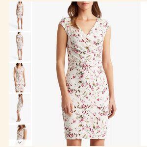 Lauren Ralph Lauren Brandie Capped Sleeve Dress, Cream/Pink Floral, Size 4